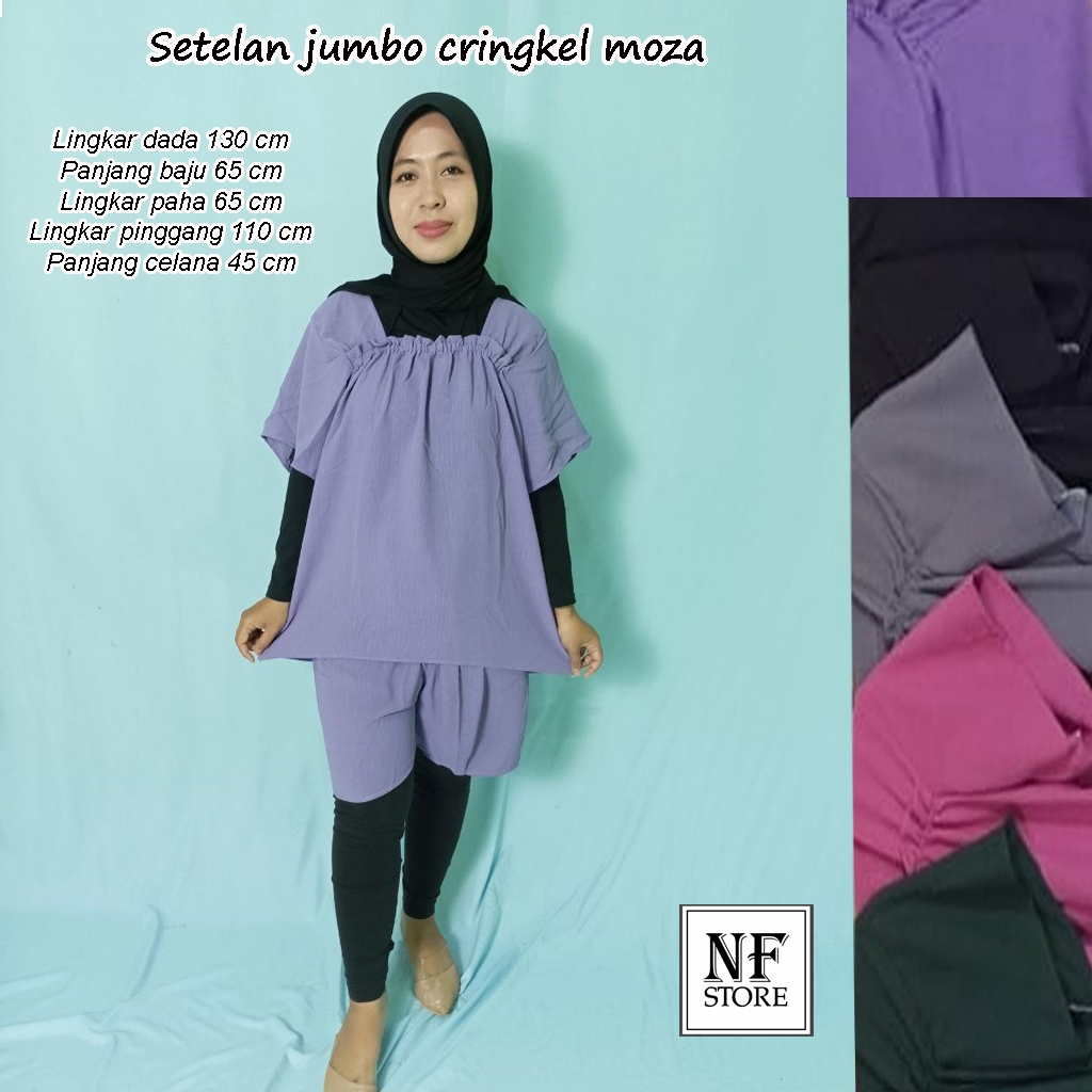 Setelan Jumbo Moza Crinkle Lengan Pendek Celana Pendek