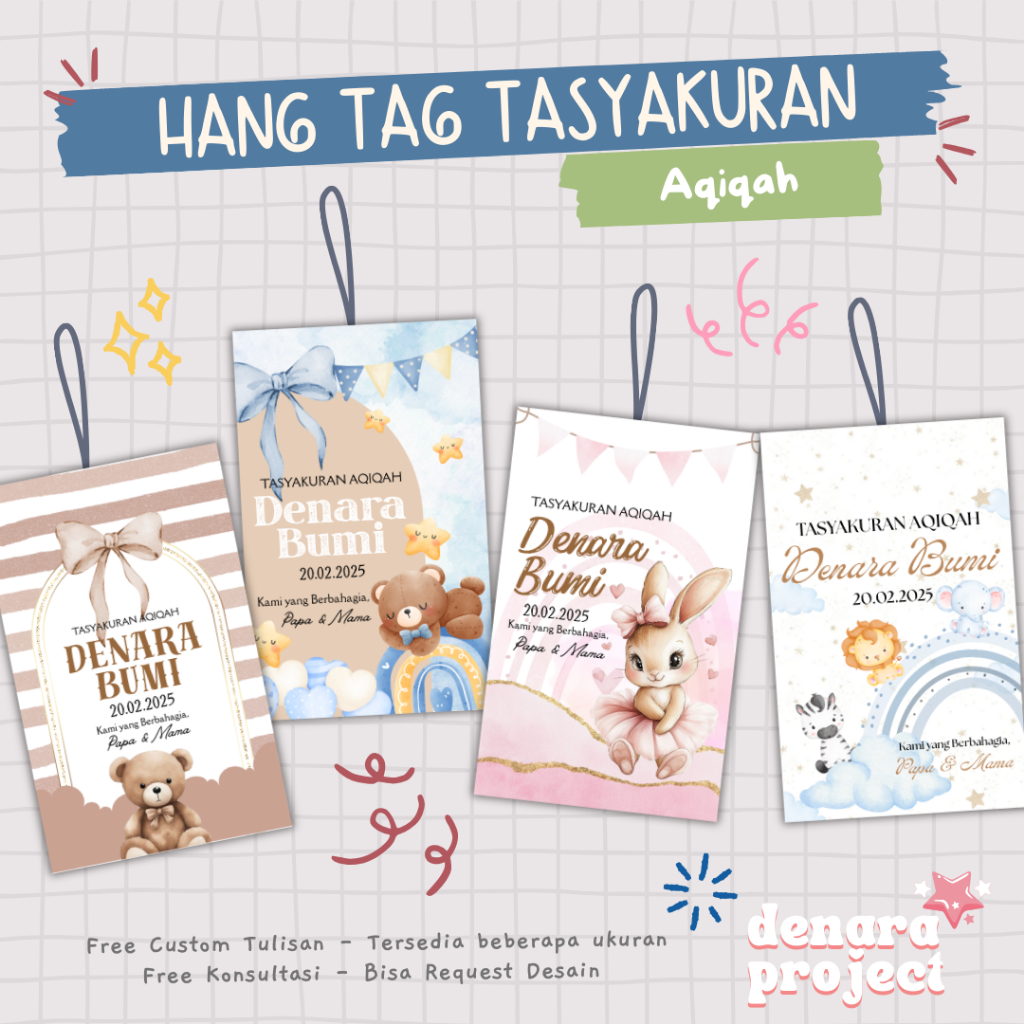 (50 Pcs) Hang Tag Custom Tasyakuran Aqiqah - Hang Tag Souvenir Lahiran