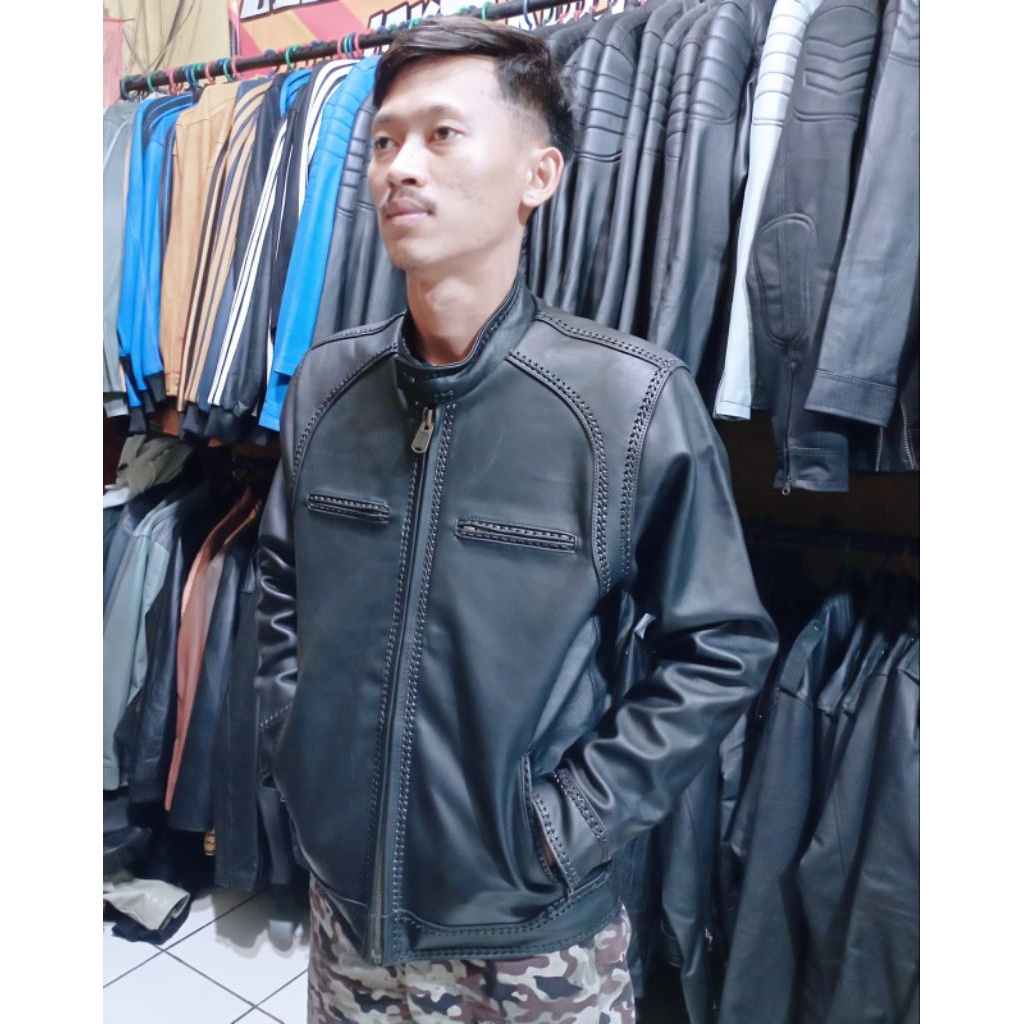 Jaket Kulit Lokal Garut Jaket Kulit Sulam.Jaket Kulit Pria keren Model Rajut Sulaman