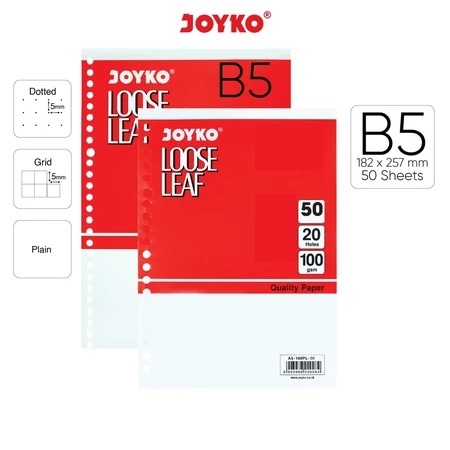 

JOYKO loose leaf /isi kertas binder B5 100gsm 50 lembar grid/dot/polos