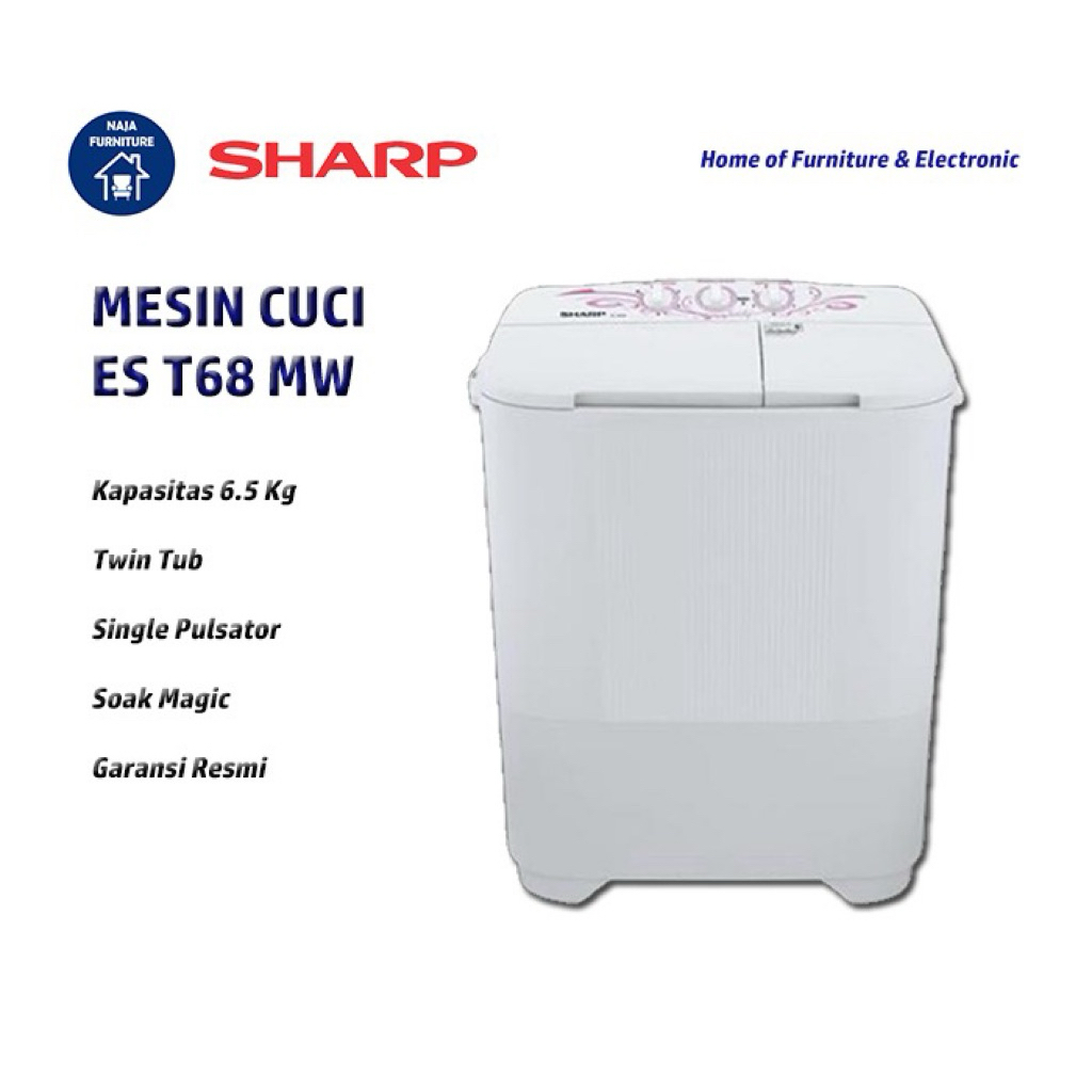 SHARP Mesin Cuci 2 Tabung 6.5 Kg ES-T68-MW | Mesin Cuci Sharp 2 Tabung 6.5 Kg | Sharp Mesin Cuci Twi