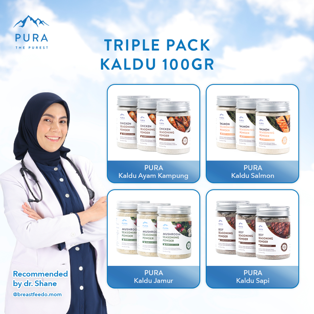 

Pura Kaldu Asli Triplepack [3 PCS] | Bumbu Kaldu Ayam Kampung, Sapi, Jamur & Salmon (100gr) - Kaldu Mpasi - BB Booster - No Msg - No Gula - Kaldu Serbaguna - Gluten Free