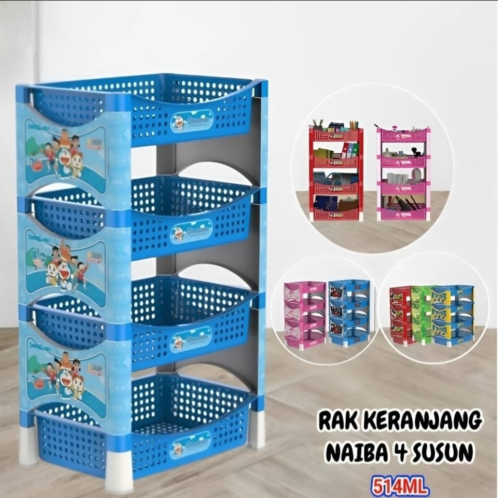 RAK SUSUN MULTIFUNGSI KERANJANG NAIBA 4 SUSUN RAK SUSUN PLASTIK KARAKTER