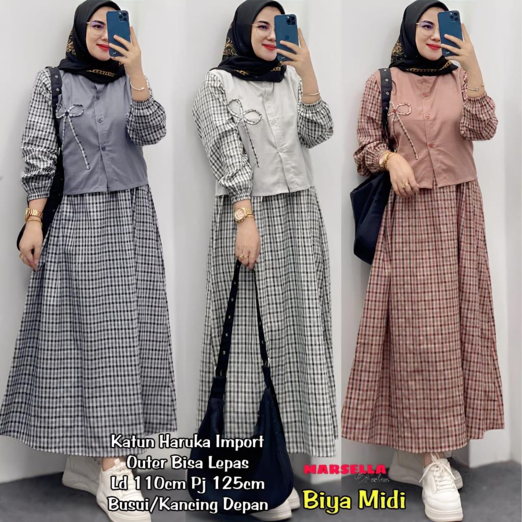 BIYA MIDI DRESS KATUN HARUKA PREMIUM TERBARU by MARSELLA