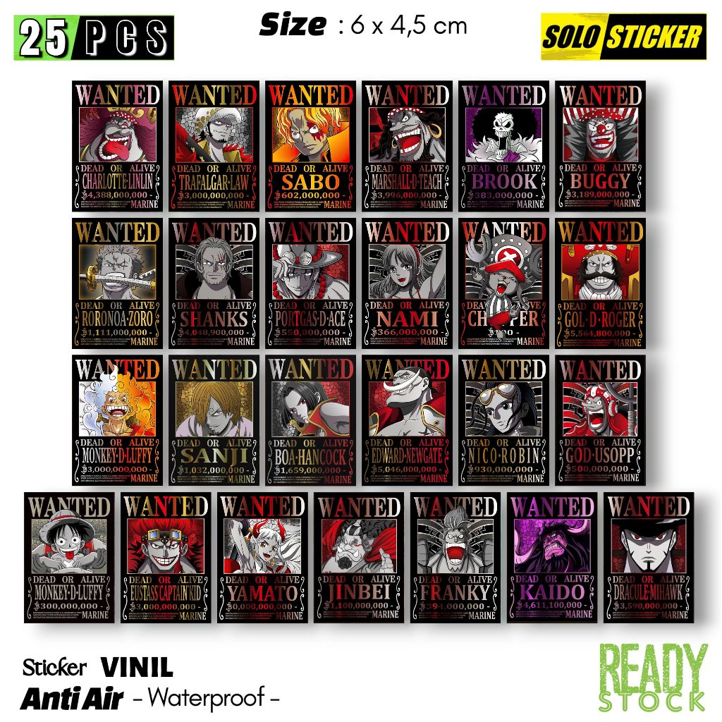 

Sticker Vinil One Piece Wanted Bounty Waterproof Sticker Laptop Paper Stationery Tumbler Koper HP