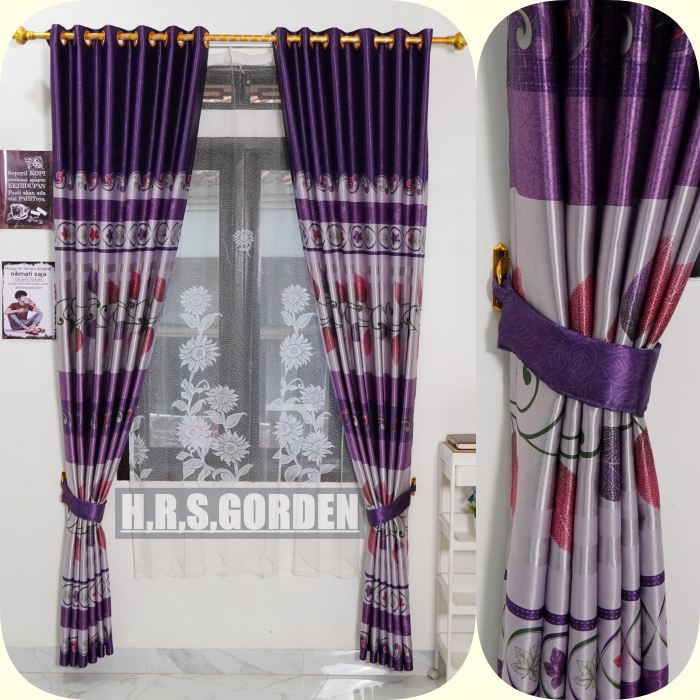 Gorden PINTU JENDELA MOTIF DAUN MINIMALIS MOTIF DAUN AESTHETIC TINGGI 230 UNGU HIJAU