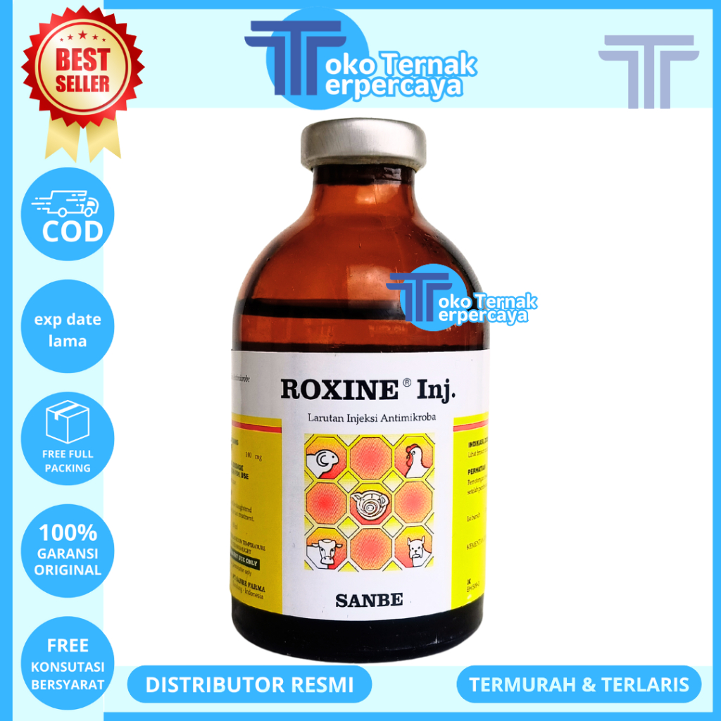 ROXINE 50ML - Obat Hewan Infeksi Pernafasan Ngorok CRD Ternak Sapi Kambing Ayam Unggas Babi