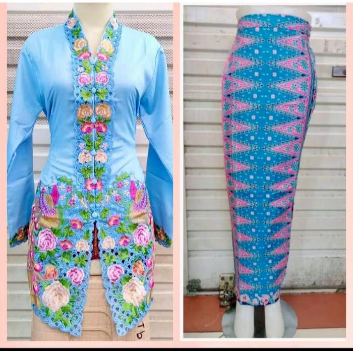 Setelan Kebaya Encim terbaru Motif Merak//Kebaya encim - set blue, M - LILAC