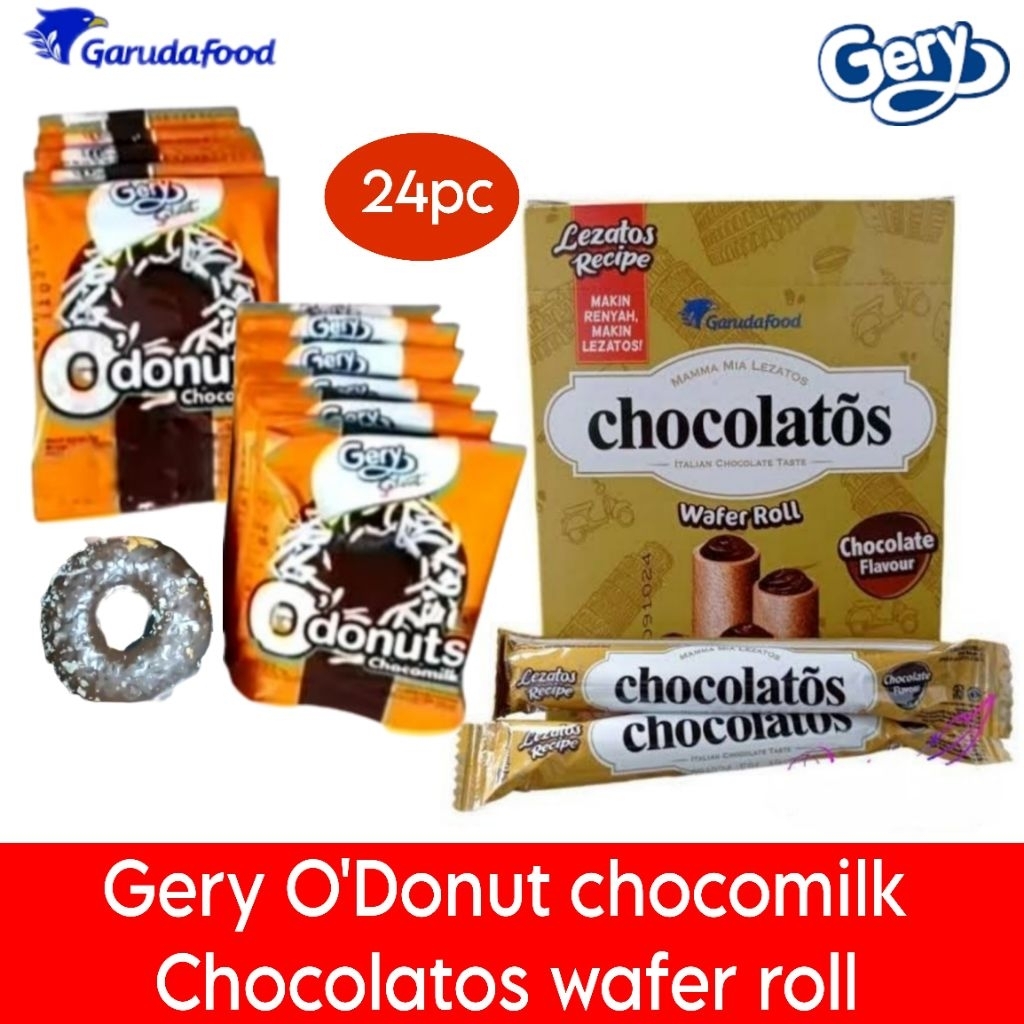 

Chocolatos Classic short Gery donut O'Donut wafer stik isi 24pc/ kotak