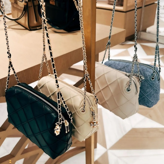 Tas persegi kecil kulit domba Fleming baru Tory Burch, tas bahu rantai TB