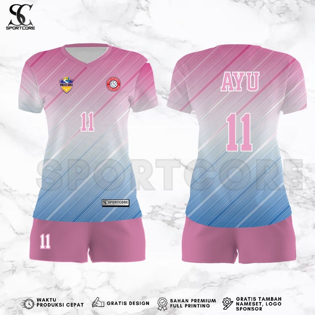 Jersey Voli Cewek Fullprinting Custom Nama Nomer