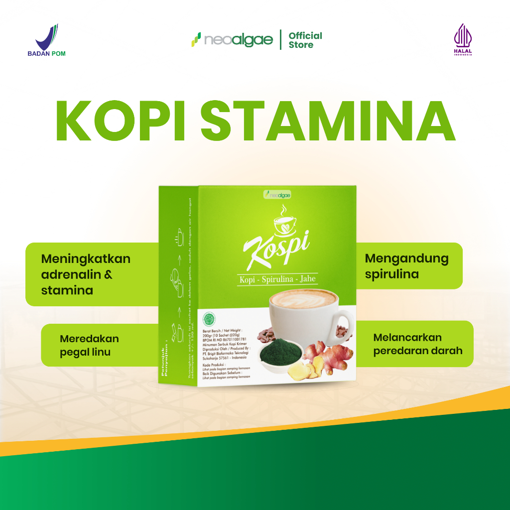 

Neoalgae - Kopsi kopi algae meningkatkan stamina meredakan pegel linu