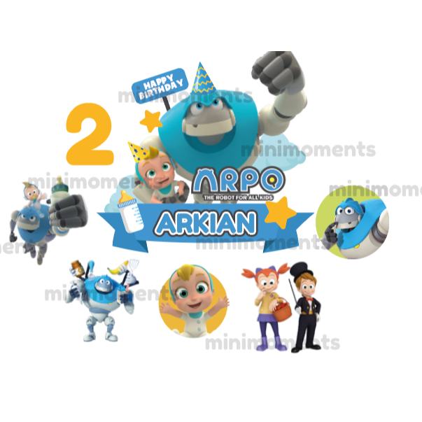 Cake Topper 3D Karakter ARPO the Robot for All Kids Hiasan Ulang Tahun Happy Birthday