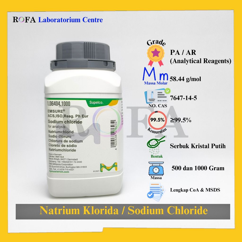 Natrium Klorida / Sodium Chloride / NaCl Pro Analisis 500 - 1000 Gram