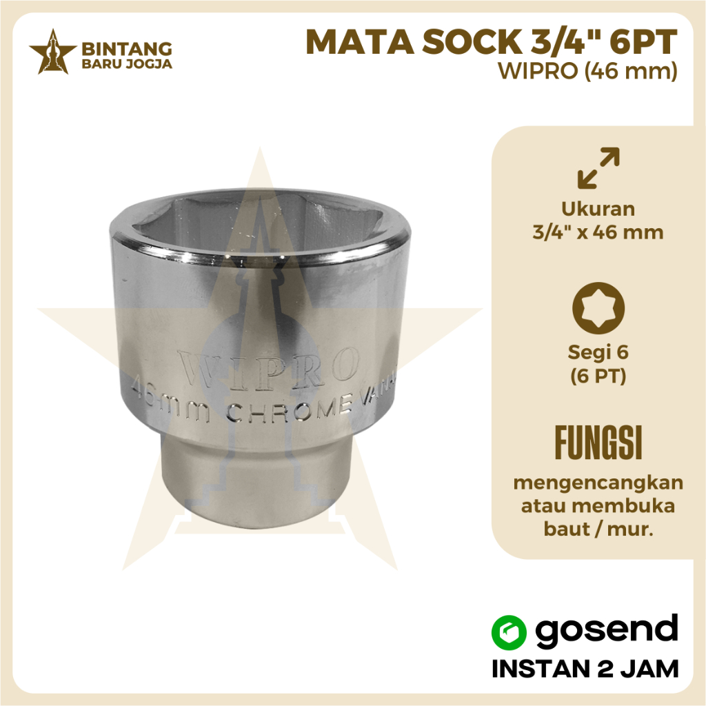 Kunci Sock 3/4 6PT Wipro Mata Sok 46mm