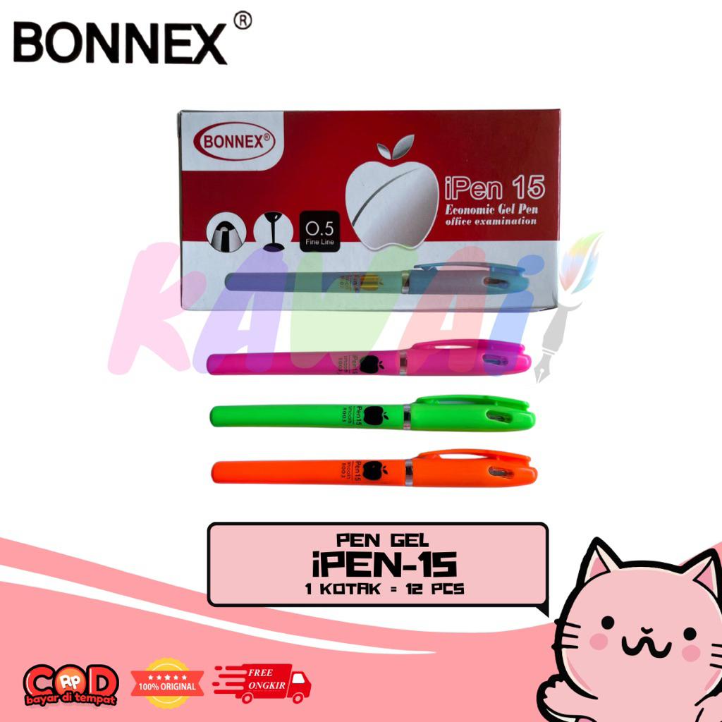 

gel pen bolpen pulpen pen pena gel 0.5 mm Bonnex iPEN-15 8003 isi 12 pcs / 1 lusin