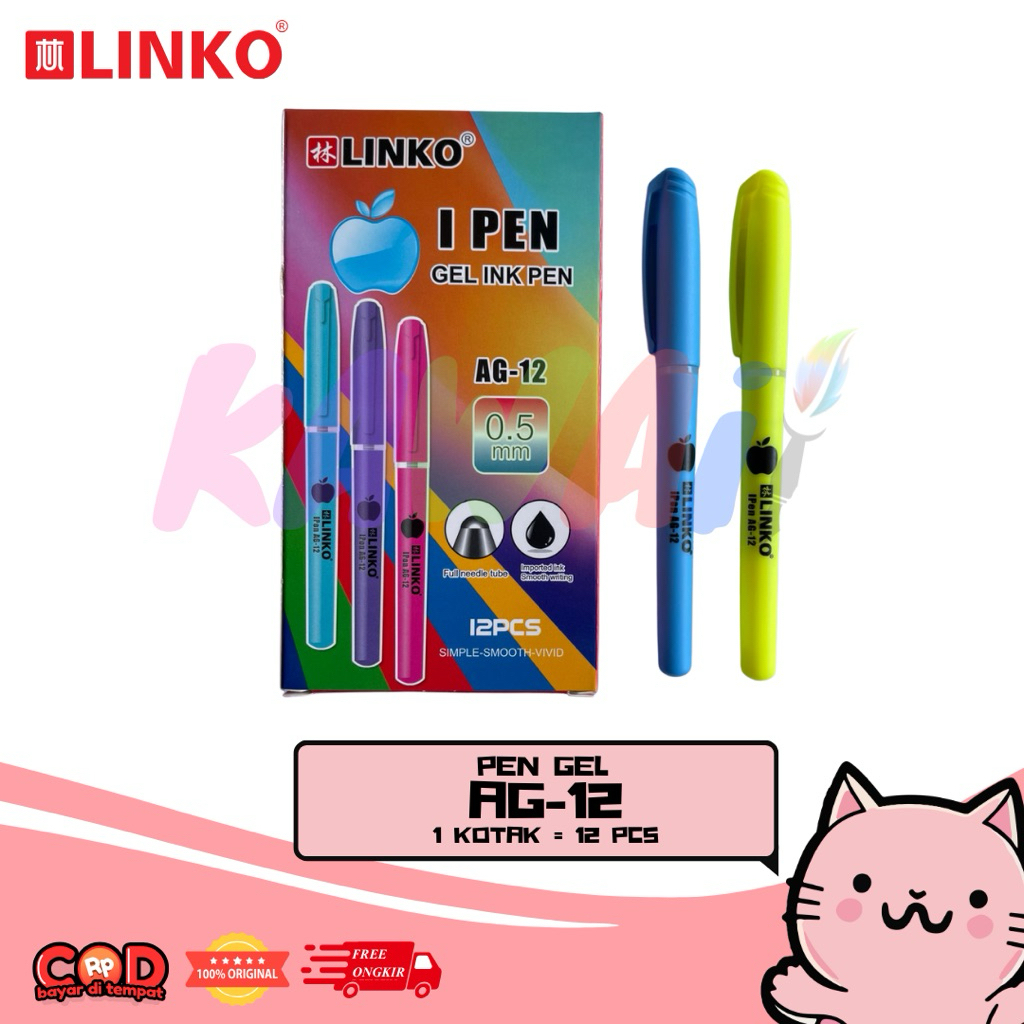 

gel ink pen bolpen pulpen pen pena gel ink 0.5 mm Linko AG-12 isi 12 pcs / 1 lusin