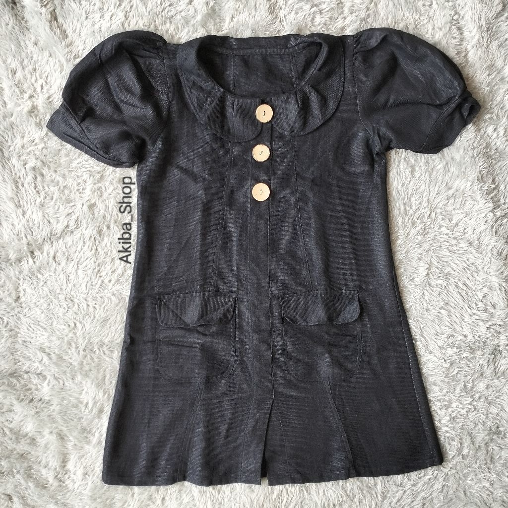 Mini Dress | Atasan Hitam Simple Elegant Lengan Pendek