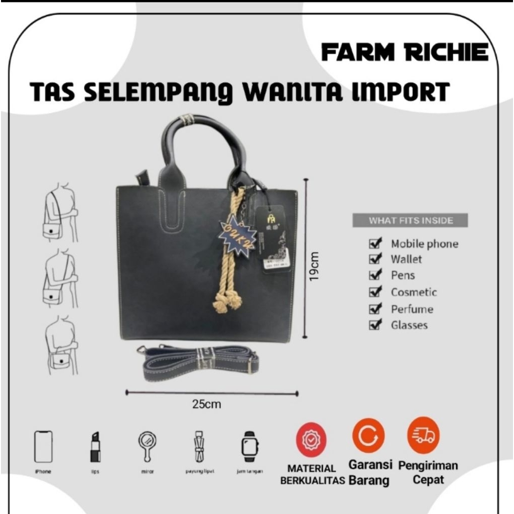 Tas Wanita Import Premium Elegant Tas Selempang Tas HandBag Ouku Black