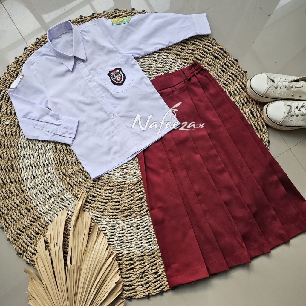 Seragam Sekolah Anak Jahit Baju SD Merah Putih Formal Batik Atasan Kemeja Rok Drill Plisket Custom S