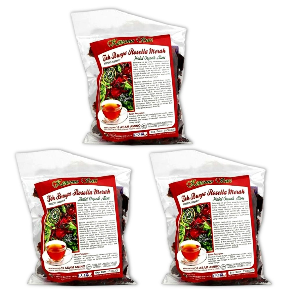

3 PCS Teh Bunga Rosella Merah Kencono Sari 100g – Herbal Daun Kering Alami