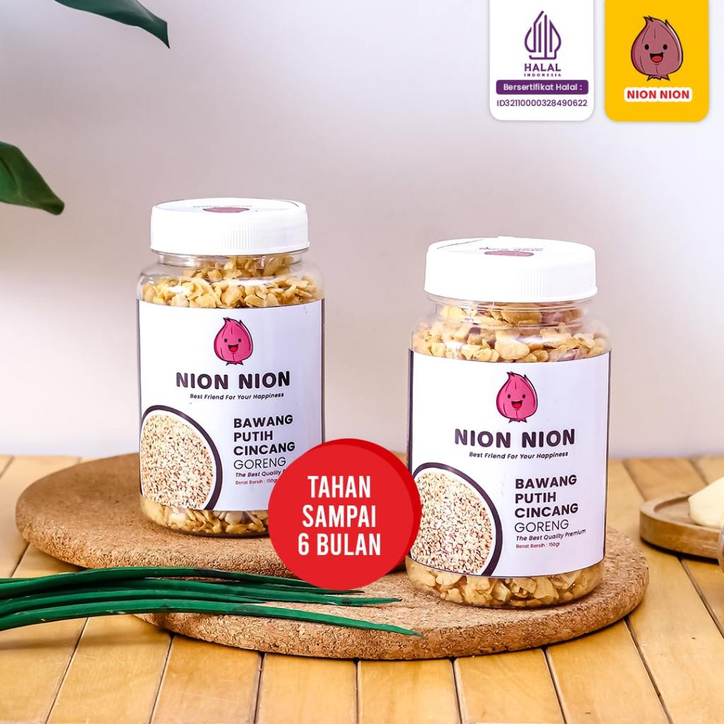 

Bawang Putih Goreng Cincang / Cincang Asli Garlic Brambang Goreng Renyah Kemasan Botol 150 Gram - Nion