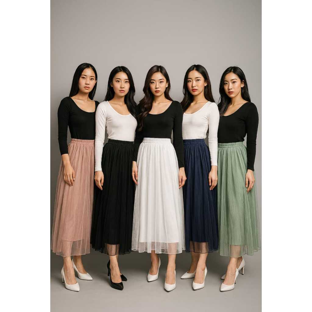 Rok Tutu Bertingkat long skirt korea import/Rok Tile wanita terbaru ada dalaman Furing  premium fit 