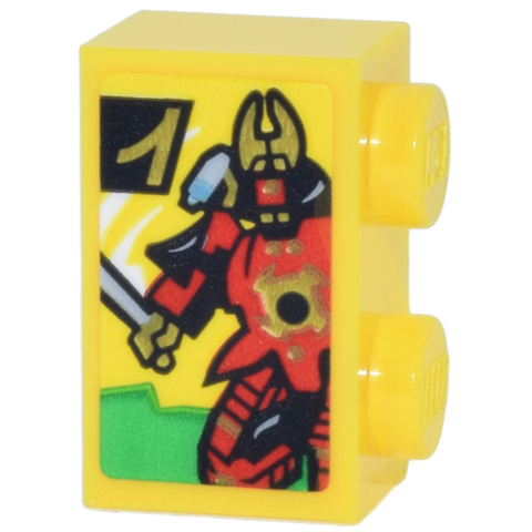 Lego Yellow Part 3004pb353 Brick 1 x 2 with Red, Black and Gold Samurai Mech and Ninjago Logogram Le