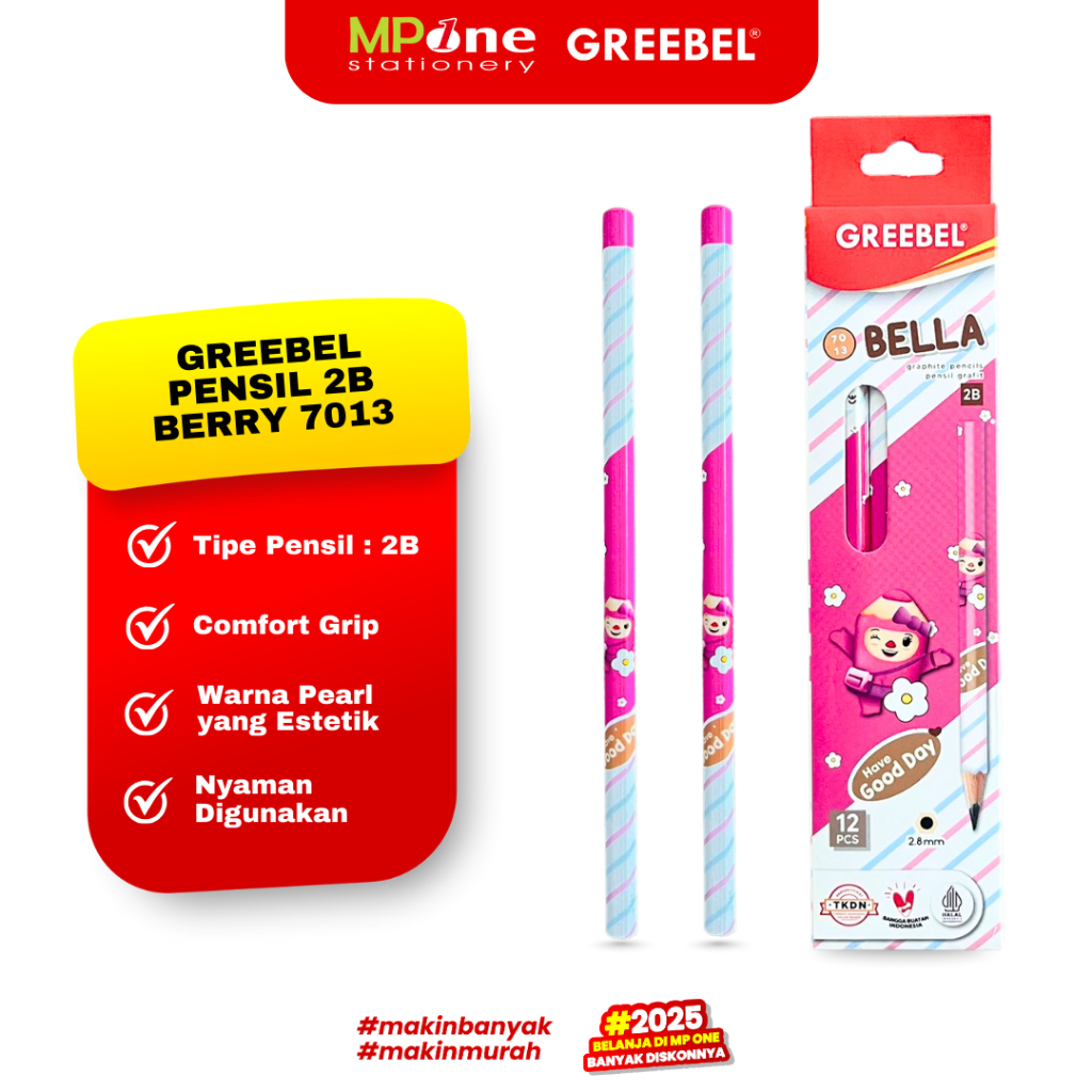 

(1 KOTAK) Greebel Pensil Kayu 2B Motif Berry Pink / Pensil Anak Lucu / Pensil 2B GREEBEL