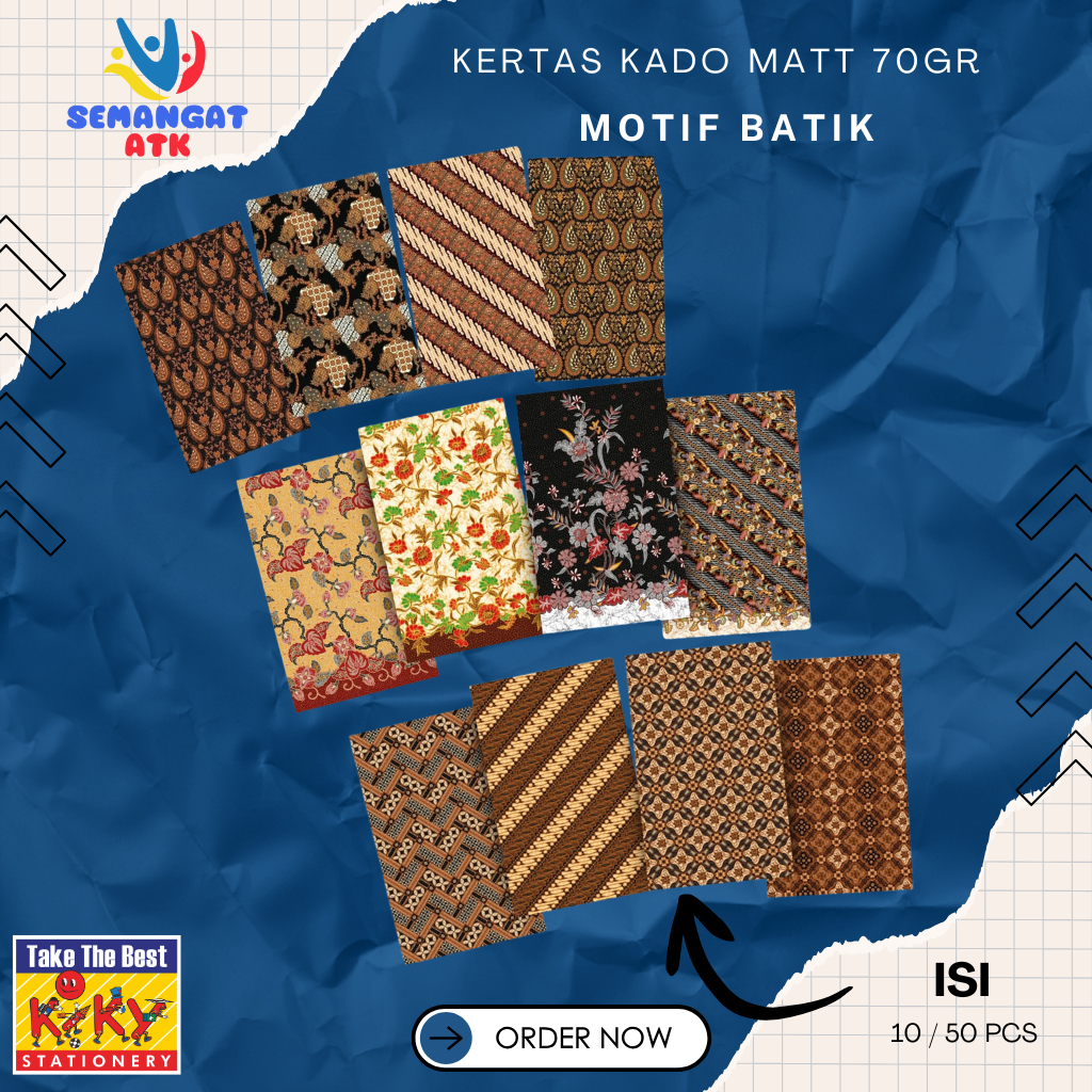 

KERTAS KADO KIKY MATT MOTIF BATIK / BUNGA / FANCY COWOK CEWEK / NETRAL