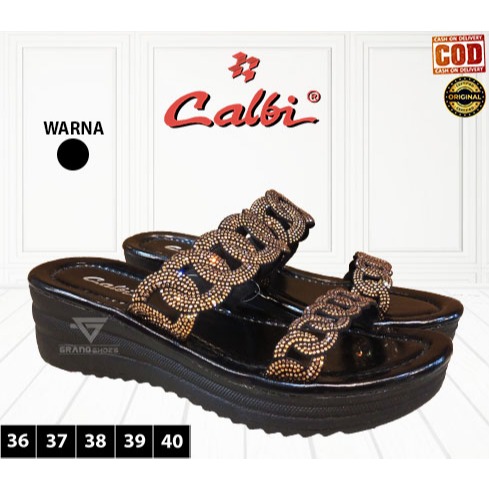 Calbi sandal sendal wedges cream selop flip flop casual kasual wanita perempuan original