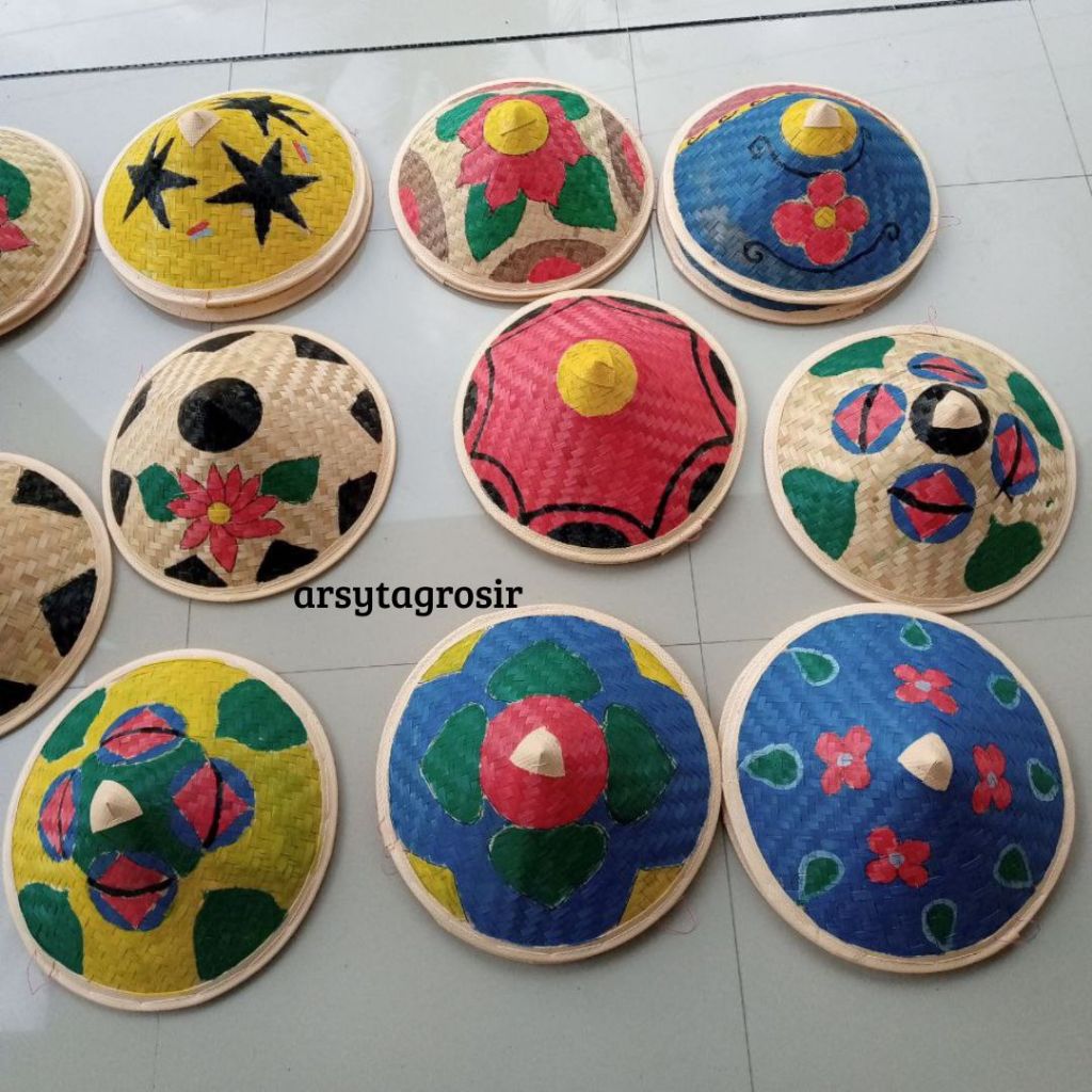 BEST SELLER Topi caping lukis unik - topi caping petani - caping lukis anak dan dekorasi