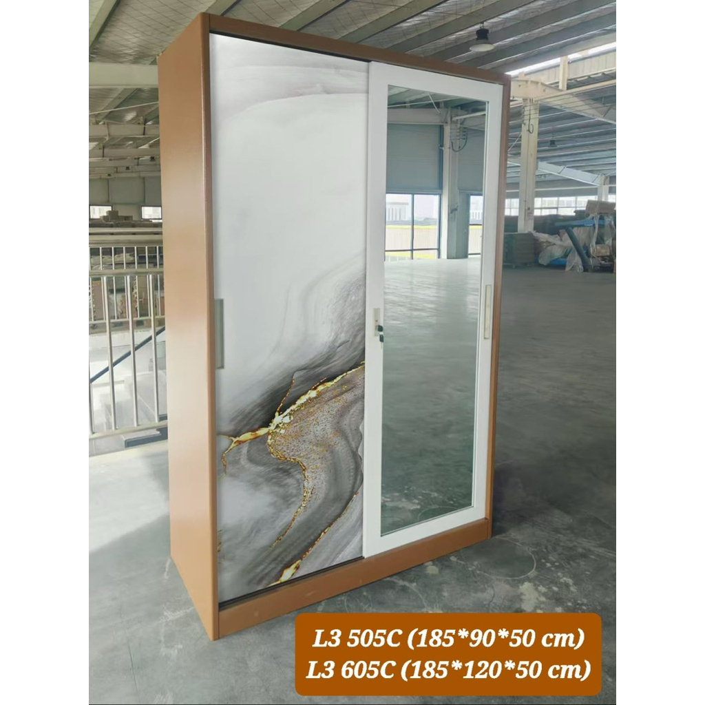 Lemari Plat Besi Minimalis 2 Gantungan Pintu Sliding Jumbo 120 Tebal STD Kokoh Baju Gamis / Baju Pan