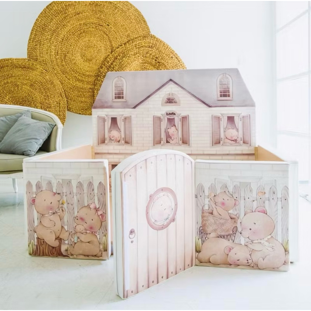 Lumba Bumpermat Bear House Playground Matras Bayi Box Anak AntiBacterial Bumperbed