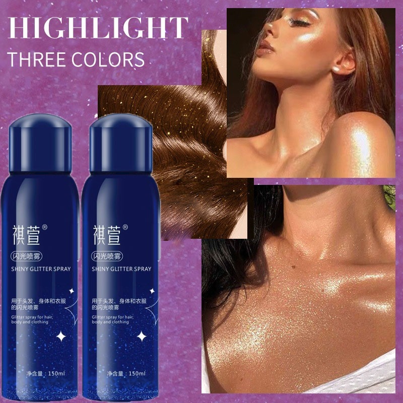 Shiny Glitter Spray Body Glitter Spray 150ml Bubuk Highlighter Berkilau Berkilau Tubuh Rambut Wajah 