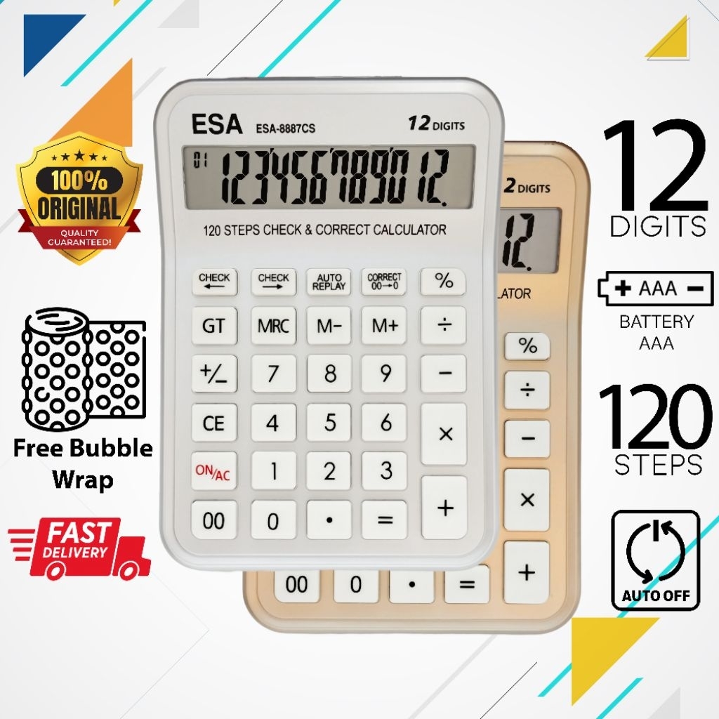 

Calculator Esa 8887CS Kalkulator Digital 12 Digits Check Correct