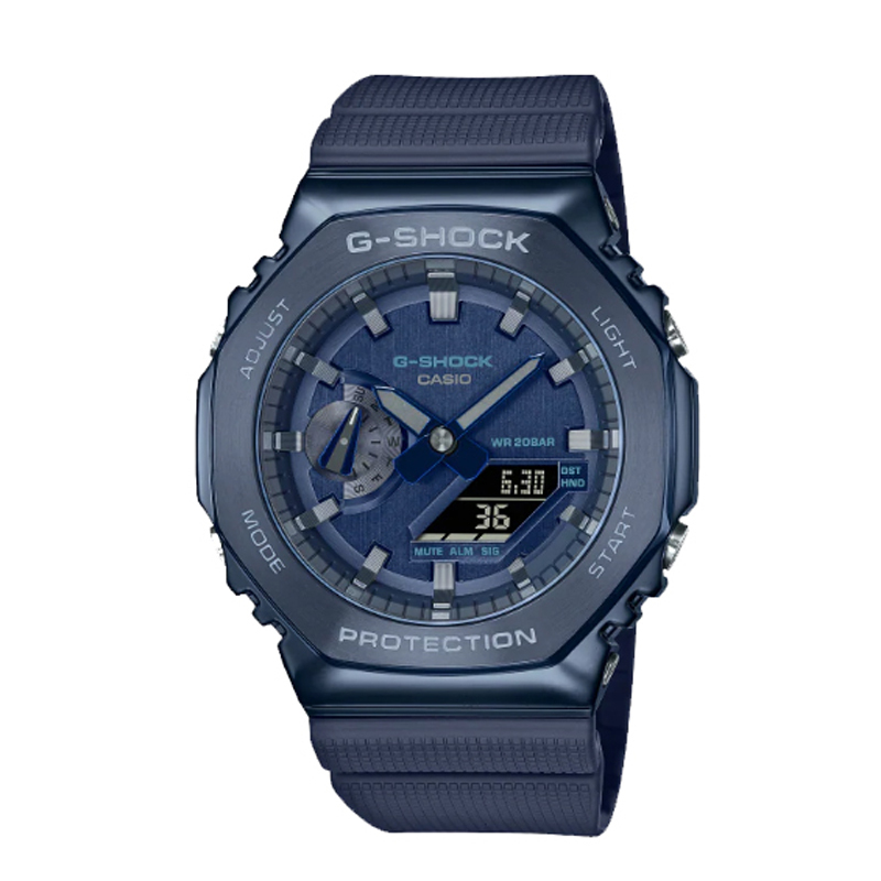 Casio Gshock GM-2100N-2ADR Stainless Steel Blue Rubber Jam Tangan Pria Original