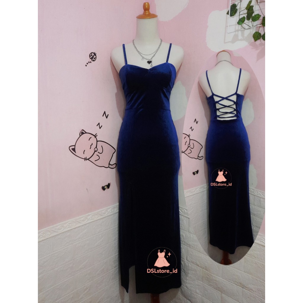 LongDress Bludru Blue/Party Dress