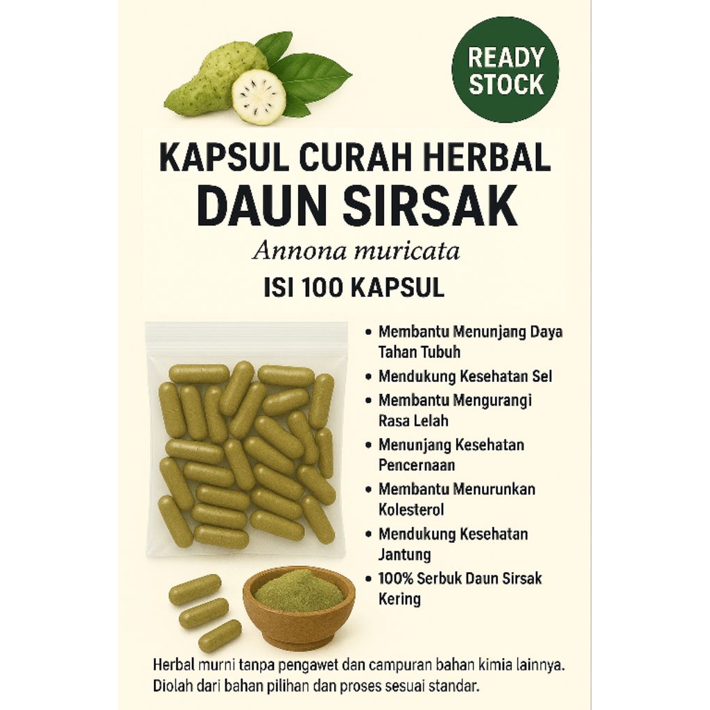 

KAPSUL MURAH DAUN SIRSAK – HERBAL KOLESTEROL & DAYA TAHAN TUBUH