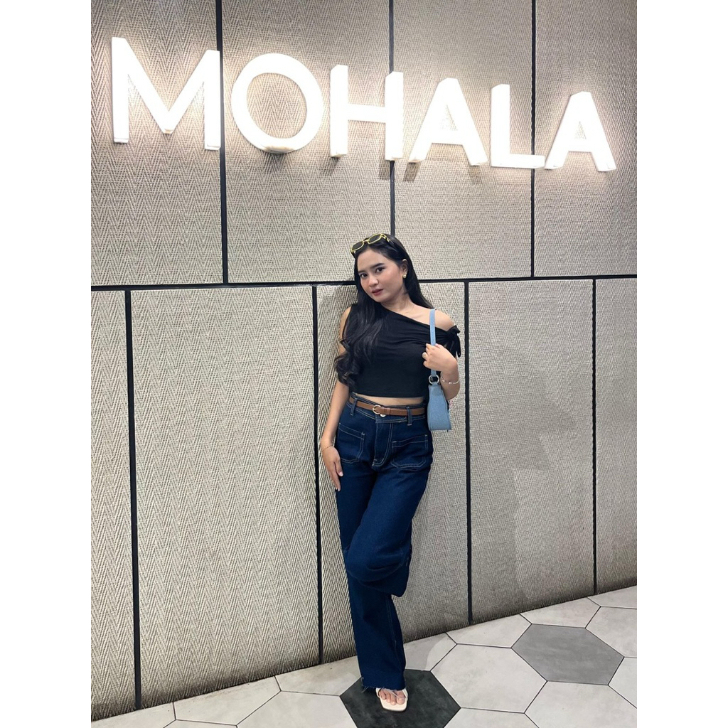 Alesha Jeans kancing depan - Kulot Jeans - EDB