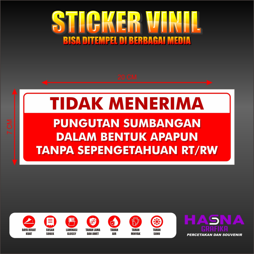 

STICKER / STIKER TIDAK MENERIMA PUNGUTAN SUMBANGAN TANPA SEIJIN RT RW SETEMPAT