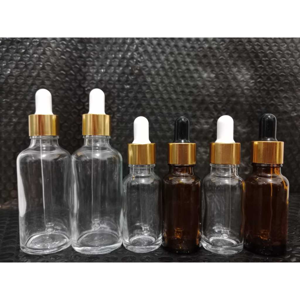 BOTOL PIPET KACA TEBAL CLEAR/BOTOL SERUM/PIPET RING GOLD KARET PUTIH