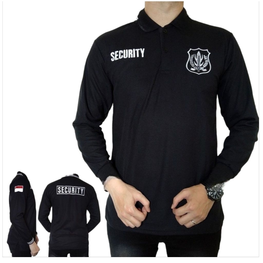 KAOS SECURITY BORDIR LENGAN PANJANG , BAJU KERAH SATPAM SECURITY , KAOS KERAH SATPAM TERBARU