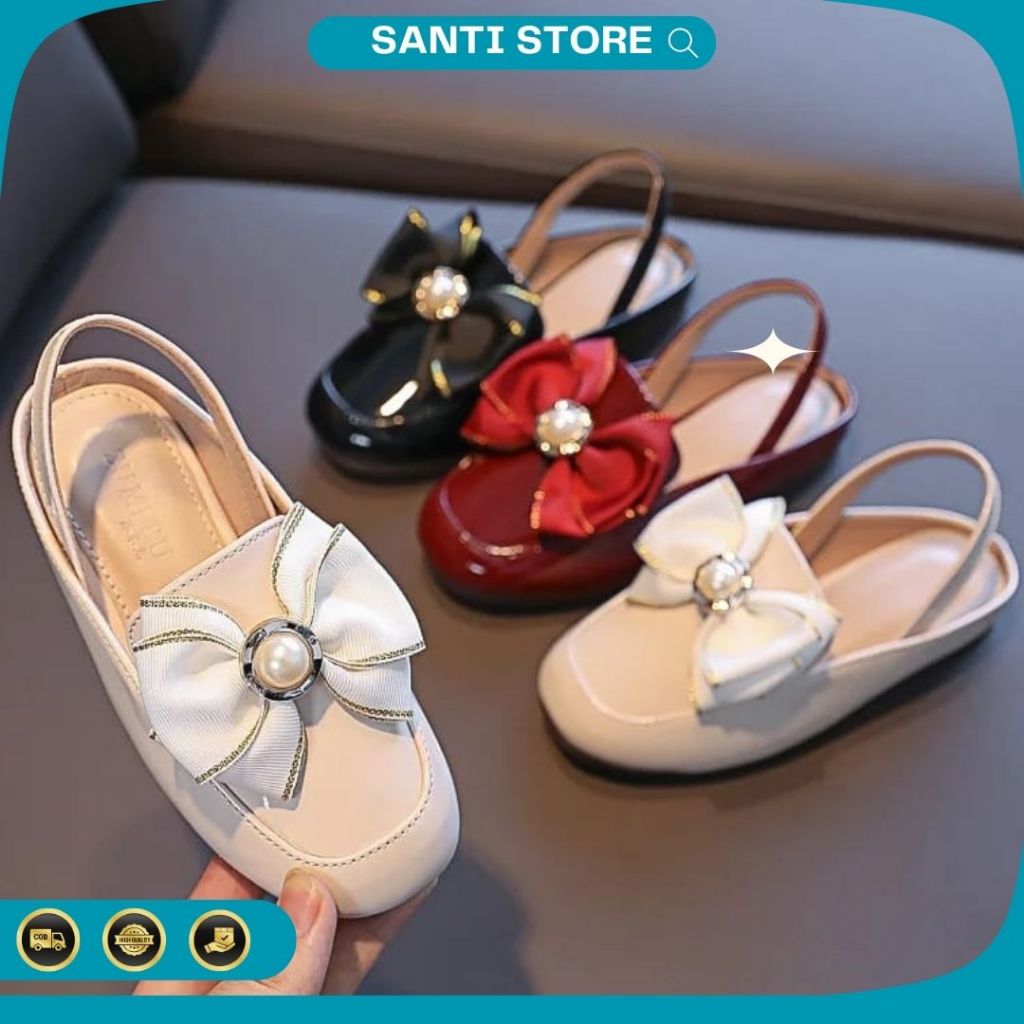 SANTI SHOES - Sandals Flat Ballerina Anak Perempuan Usia 1-9 Tahun Size 26-35 Bahan Glossy Tali Bela