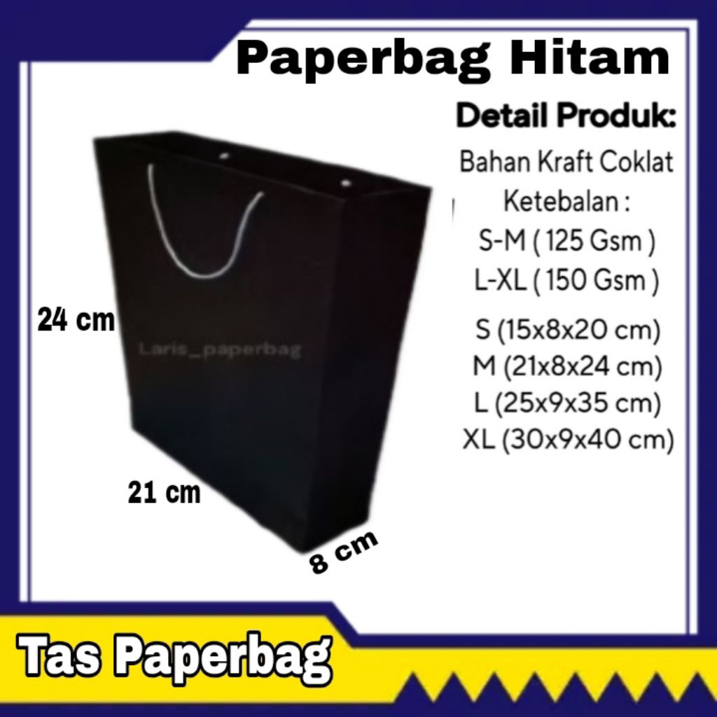 

Grosir/ecer Tas Kertas Paperbag Hitam Ukuran M 21x8x24 cm Souvenir,Seminar,Taskado,Ulangtahun,Sembako,Goodiebag