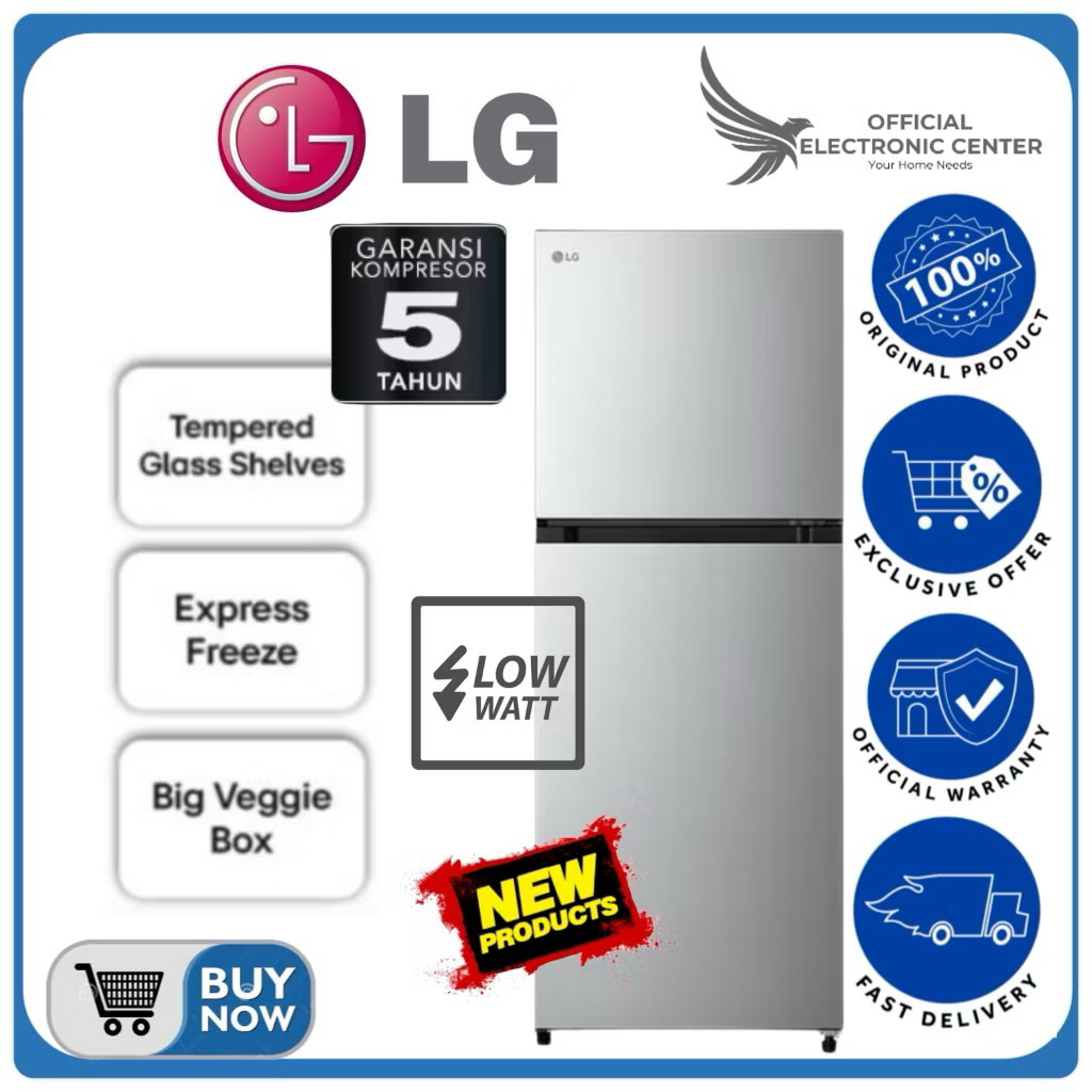 KULKAS LG GN-B202SQIR B202SQIR GN-B202SQIR PINTU2 LG 202L SMART KOMPRESOR LOW WATT FREEZER LG LEMARI