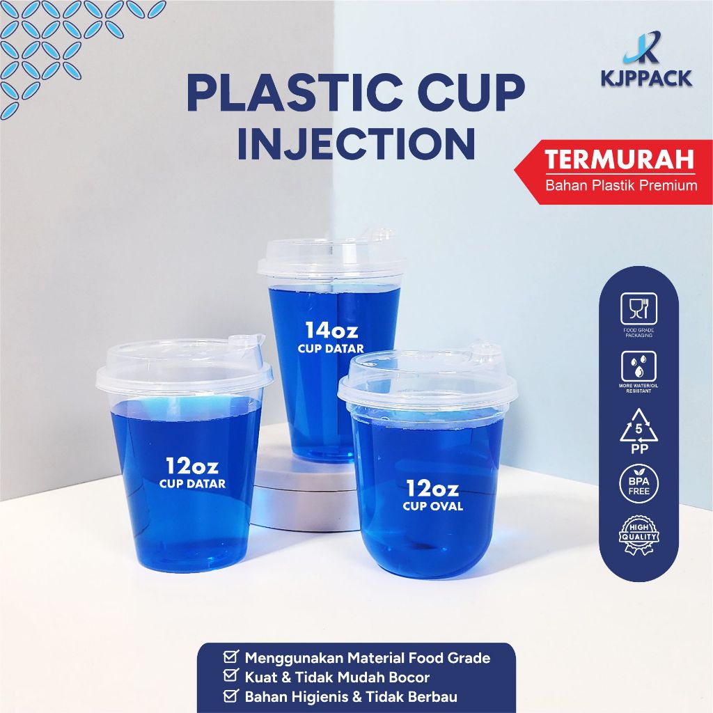 Gelas Plastik Injection Cup 12oz 14oz | Cup Kopi Susu & Minuman Dingin + Tutup Cup Tebal Food Grade 