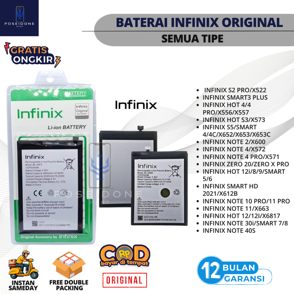 BATERAI INIFNIX/BATRE HP INFINIX ORIGINAL/INFINIX BL-30SX/S2 PRO/X522/BL-34CX/SMART3 PLUS/BL-39AX/HO