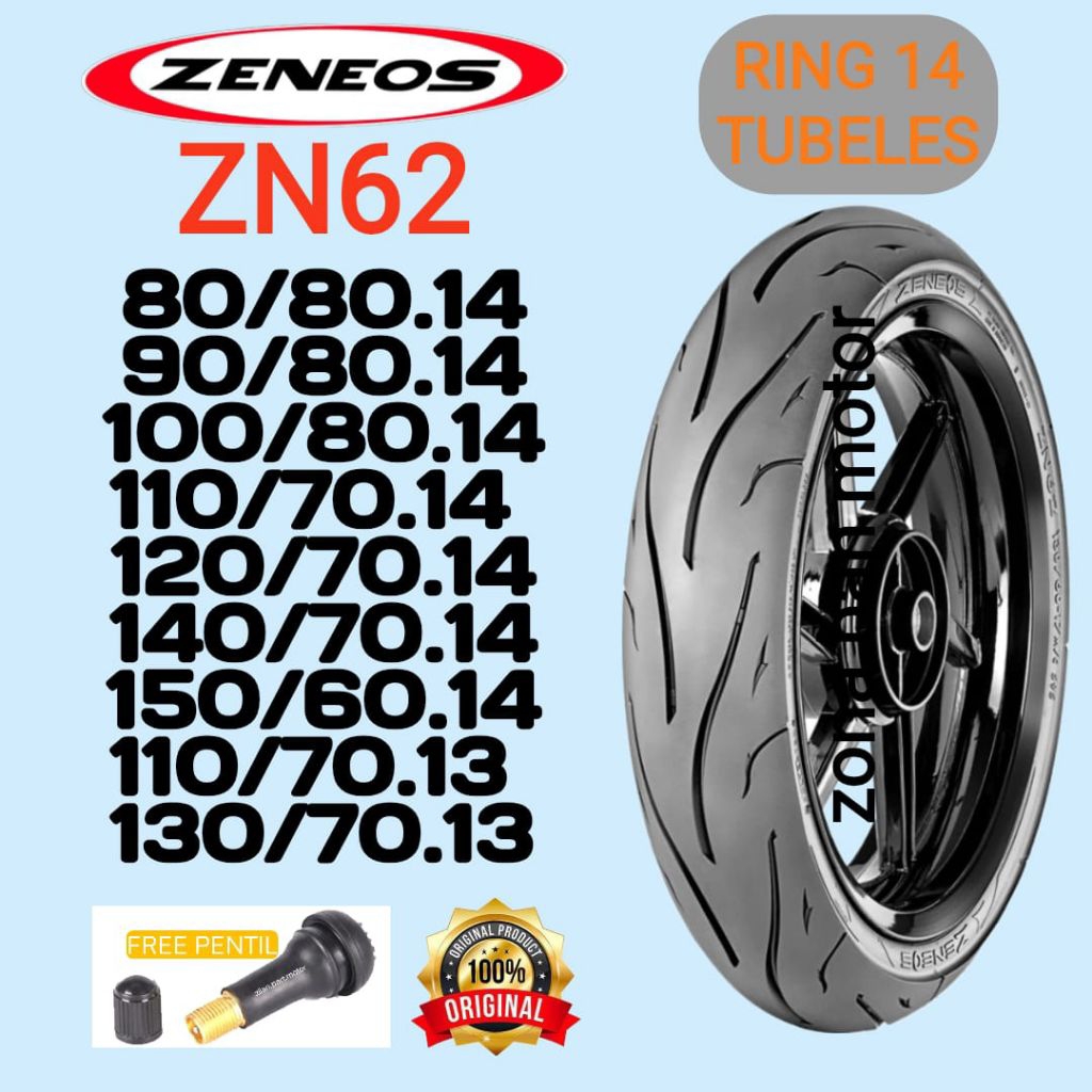 BAN TUBELES ZENEOS ZN62 RING 17 (80/80.14, 90/80.14, 100/80.14, 110/70.14, 120/70.14, 140/70.14, 110