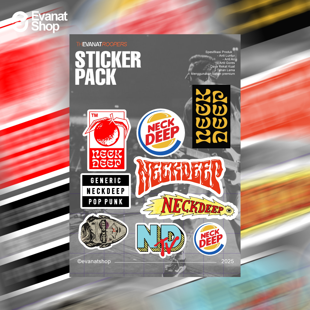 

STICKER PACK BAND NECKDEEP ANTI AIR ANTI GORES ANTI LUNTUR PREMIUM